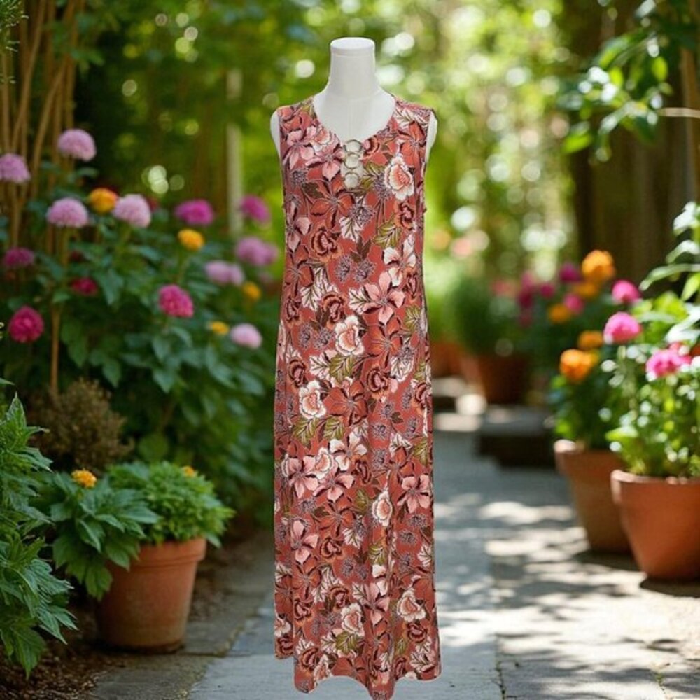 Ellen Weaver Sleeveless Maxi Dress Floral‎ Boho Summer Vacation Resort Large
